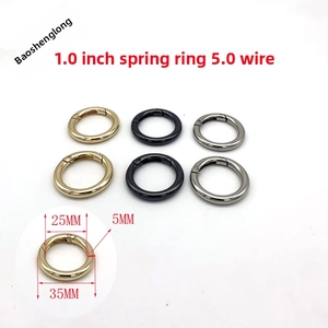 Zinc alloy 25mm spring O-rings in gold, silver, and black finishes for bag straps