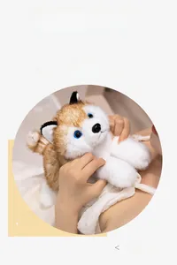 Soft plush husky toy with realistic blue eyes and fluffy brown white fur for kids