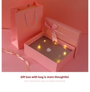 Pink gift box set with matching ribbon handbag and decorative LED fairy lights