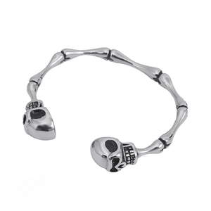 Gothic skull bone open cuff bracelet made of polished stainless steel for men and women