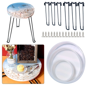 Grote Ronde Siliconen Vorm Met Metalen Poten Voor Epoxyhars DIY Oceaan Rivier Tafel Kruk Gietvorm Handgemaakt Decor