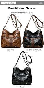 Three colors of woven textured shoulder bags with multiple zipper compartments for women