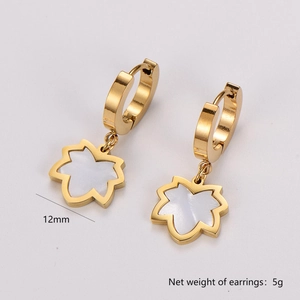 Gold leaf earrings with white shell inlay, 12mm width and 5g weight product detail