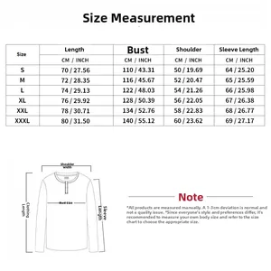 Men's hoodie size chart with measurements for bust and sleeve in centimeters and inches