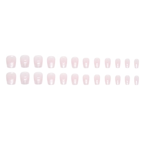 Short square pink glitter press-on nails set with 24 pieces for daily wear