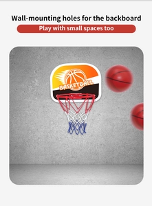 Space-saving wall-mounted mini basketball hoop with colorful backboard and red rim for kids