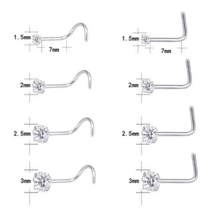 Nose Studs G23 Titanium Alloy Cubic Zirconia Body Piercing Jewelry L Shape Straight S Shape Unisex Polished Punk