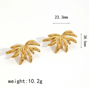 Golden angel wing stainless steel earrings with dimensions showing a modern fashion style