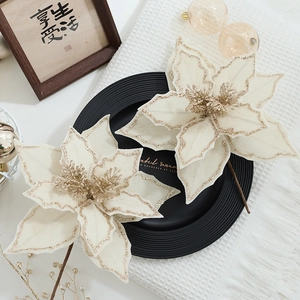 30cm white velvet artificial poinsettia with gold glitter edges for festive decor