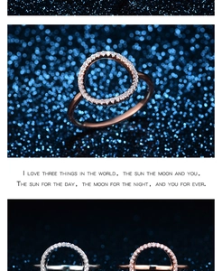 Detail of round S925 sterling silver pave ring in rose gold and silver finishes