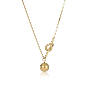18K gold plated stainless steel knot necklace with round ball pendant and snake chain