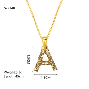 Detailed size specifications for gold square letter A pendant necklace with cubic zirconia