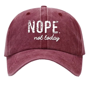 Unisex washed red cotton baseball cap with NOPE. not today embroidery and adjustable fit