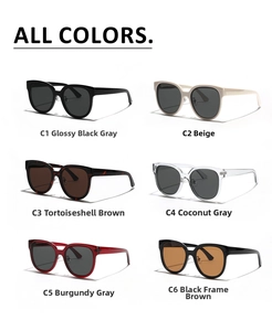 Detailed grid showing six color options of vintage oversized square sunglasses with color codes