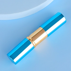 Pinceau à poudre rétractable portatif avec poils doux et manche bleu et doré