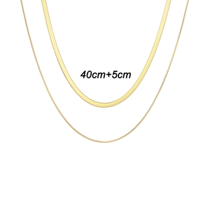 Detail of 18K gold plated double layer herringbone chain necklaces with length markings
