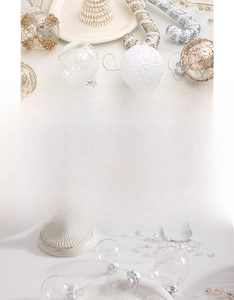 Detail of DIY Christmas ball ornaments set with transparent and golden textured spheres