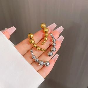 Minimalist Titanium Steel Graduated Beads Curved Ear Climber Crawler Stud Earrings For Women Men Aesthetic Elegant Fashion