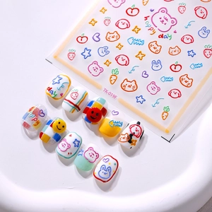 Japanese style ultra-thin nail stickers with cute hand-drawn cartoon animal patterns