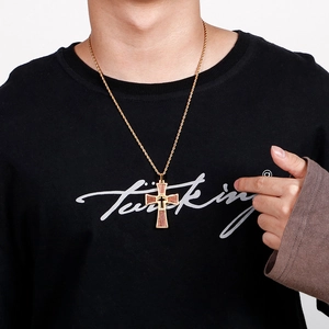 Minimalist vintage layered cross pendant necklace in gold finish for women and men