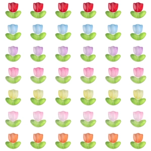 Tulip Flower And Leaf Glass Beads For DIY Jewelry Making Gradient Transparent Handmade Floral Craft Supplies