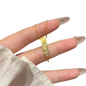 Gold plated wheat ear tassel necklace with zircon stones in a vintage Chinese style