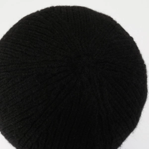 Minimalist black knitted beanie hat with classic ribbed texture for men and women