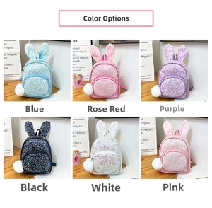 Children's sequin backpack with bunny ears and pompom charm in six assorted colors