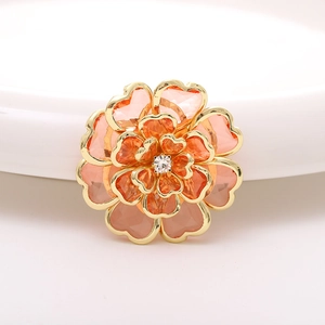 Chic acrylic flower brooch with golden base and gradient orange petals for DIY jewelry