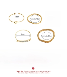 Detailed size specifications for 5-piece gold alloy geometric chain bracelet set