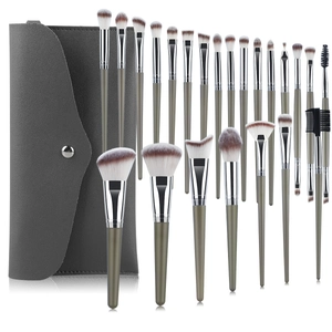 Professional Makeup Brushes Synthetic Fiber Bristles Silver Ferrule Grey Handle Eye Shadow Foundation Powder Application Soft