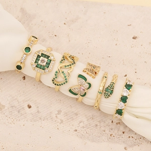 Adjustable Opening Copper Ring Green White Zircon Snake Butterfly Heart Vintage Fashion Jewelry For Women