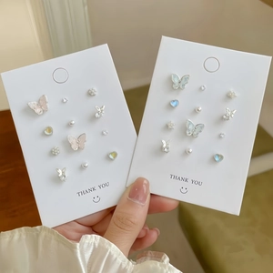 Butterfly Heart Artificial Pearl Stud Earrings Zircon Copper With 925 Sterling Silver Earring Post Elegant Accessories For Women