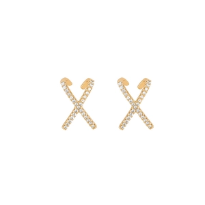 Minimalist X-shaped cross stud earrings with sparkling pavé cubic zirconia in rose gold