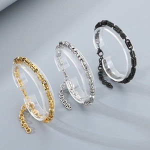 Three-color stainless steel hip-hop gear bracelets in gold, silver, and black finishes