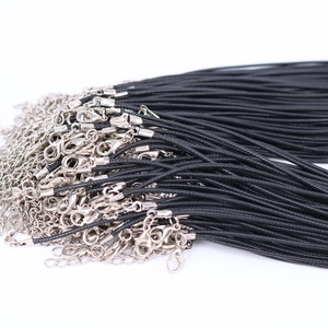 Bulk black wax cord necklace cords with silver lobster clasps and extension chains