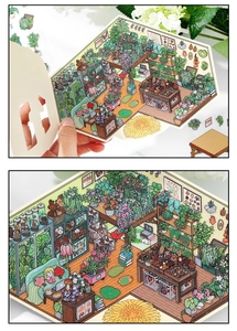 Detail of hand-drawn green plant shop stickers for scrapbooking landscape scenery