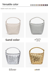 Collage of leather woven hobo bags in sand, agate grey, silver and gold metallic colors