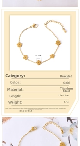 Detailed size specifications for the gold titanium steel camellia flower bracelet