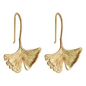 Elegant 14K gold plated ginkgo leaf dangle earrings for women with a minimalist nature design