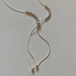 Minimalist 925 sterling silver bead necklace with adjustable sliding buckle and chain