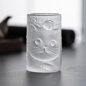 Cat Persimmon Glass Cup Frosted Heat Resistant Relief Teacup For Kung Fu Tea Home Office Drinking Creative Cute Gift