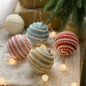 Christmas Ball Ornaments Glitter Foam Hanging Tree Decorations Artificial Pearl Ribbon Stripes Festive Holiday Party Decor