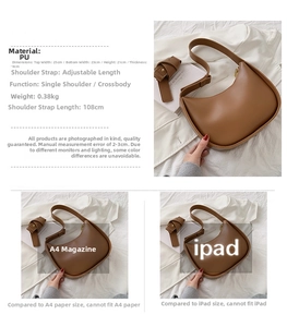 Dimensions détaillées du sac selle en cuir PU marron avec bandoulière et infos taille