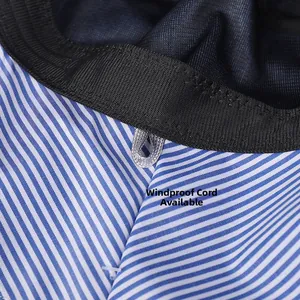 Detail of the sun hat inner lining with striped fabric and windproof rope hook