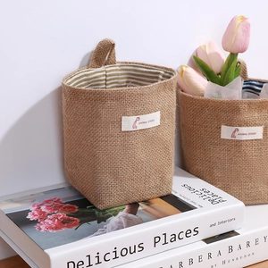 Cotton linen hanging storage bag, wall mounted organizer pouch for bedroom, dorm, door back.