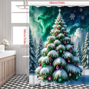 Detailansicht der Größe vom Weihnachtsbaum Duschvorhang 180cm x 180cm für das Badezimmer