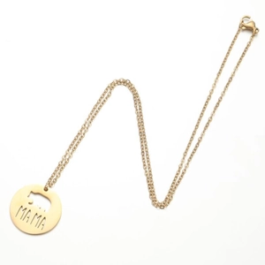 Minimalist gold stainless steel MAMA necklace with a round bear silhouette pendant