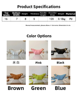 Size chart showing PU leather kids crossbody bag dimensions and color options