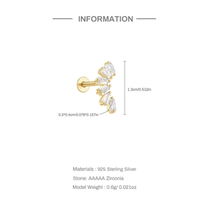 Detail of 925 sterling silver earring with five AAAAA fan-shaped zirconia stones